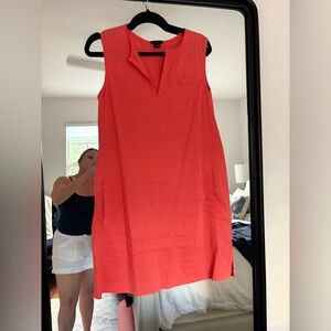 Theory Bright Coral linen stretch aline dress.